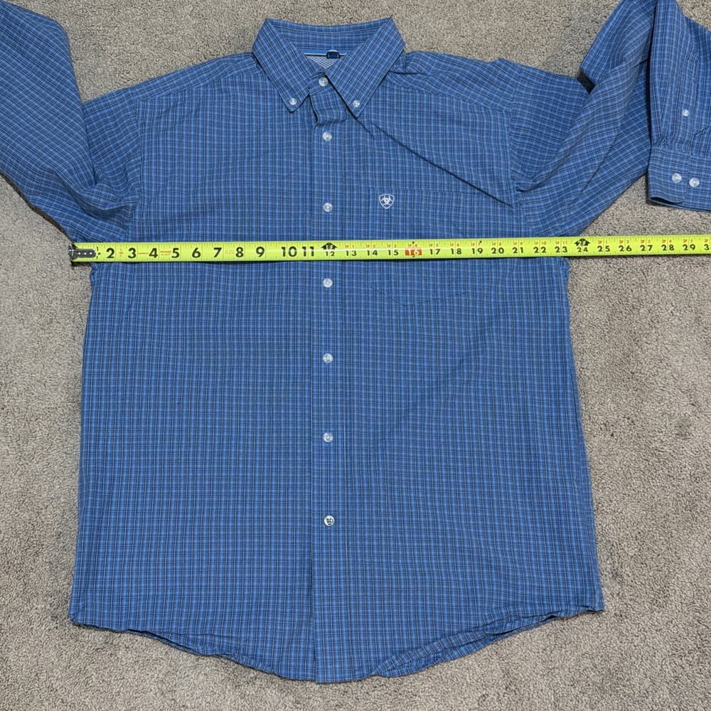 Ariat Pro Series Men's Button Down Shirt M Blue Plaid Long Sleeve Pocket - Picture 2 of 12